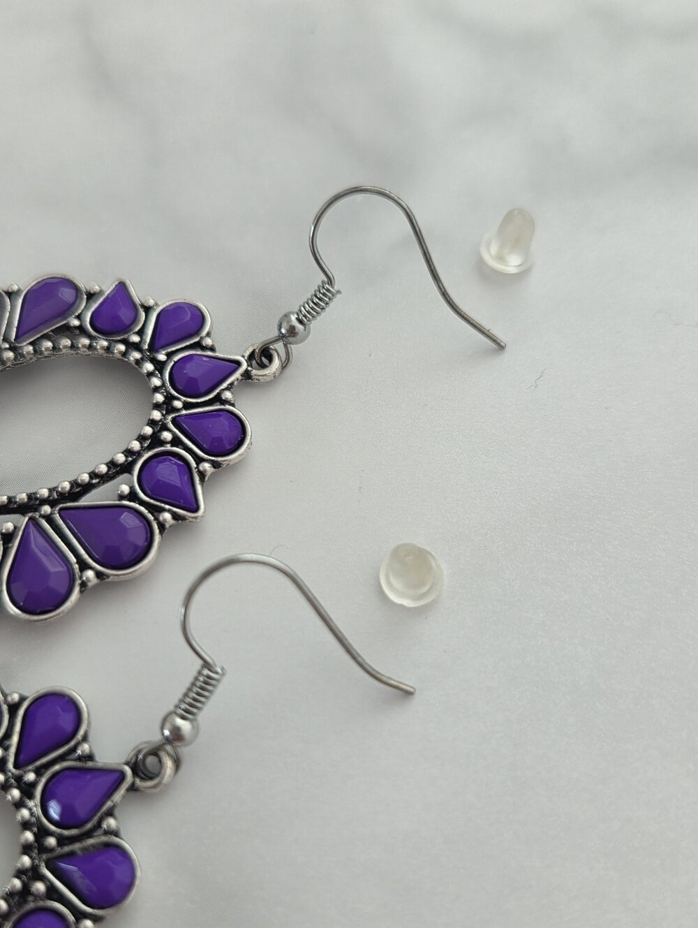 ​Paparazzi Purple Teardrop Bead Silver Oval Frame Dangle Earrings - Picture 5 of 12